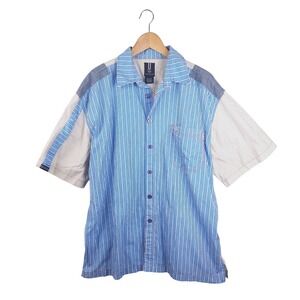 Phat Farm Shirt Men's XL Button Down Short Sleeve Striped Spell Out Y2K Vintage